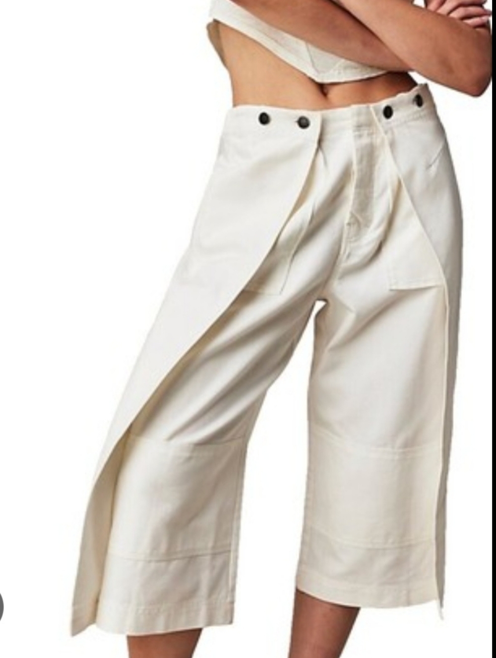 Free People Keep Calling Crop White Wide Leg Pants Size 10 EUC 🚚